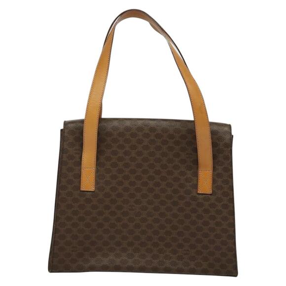 CELINE Macadam Canvas Hand Bag Pvc Leather Brown Gold - Picture 3 of 12